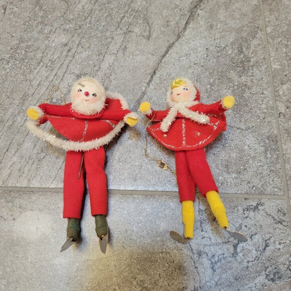 Vintage Christmas Ornaments Japanese Tree Hugger ice skaters Pipe Cleaner - Picture 1 of 6